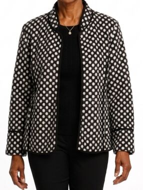 Chico's Black & White Dot Fleece Mandarin Collar Jacket Size M